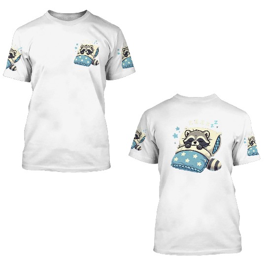 Raccoon Sleeping In Bed At Night Time 3D T Shirts
