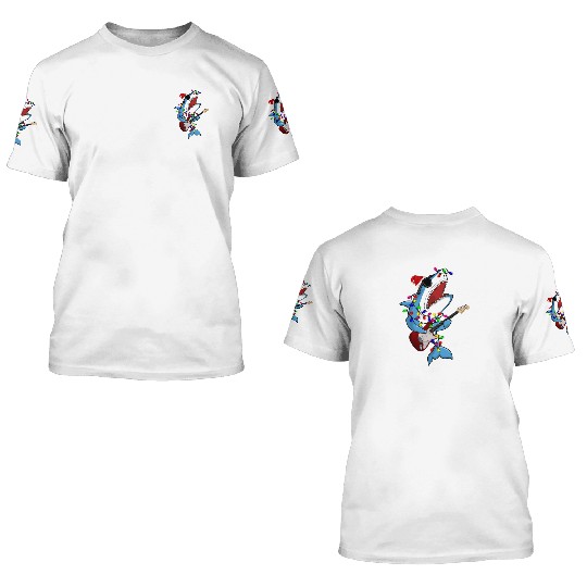Shark Santa Guitar Player 3D T Shirts