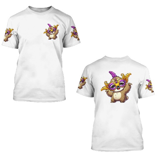 Mardi Gras Sloth Mask Carnival Costume 3D T Shirts