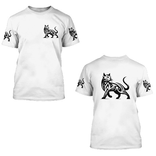 Tribal Cat Tattoo In Stylish Elegance 3D T Shirts