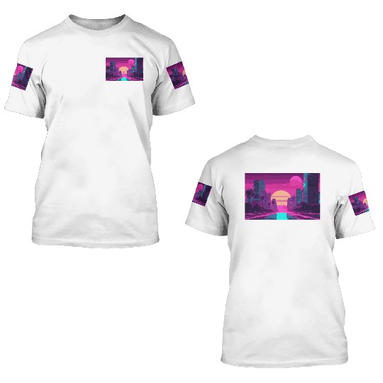 Neon Paradise Vaporwave Sunset Vibes 3D T Shirts
