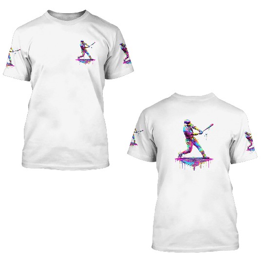 Ice Cream Drip Baseball Bat Baseball Player 3D T Shirts