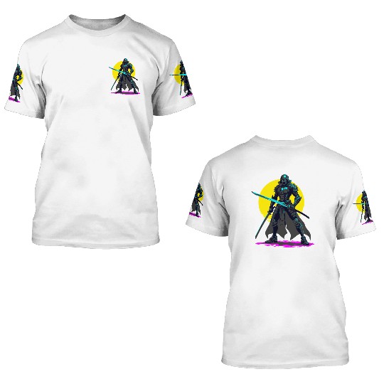 Cyberpunk Armored Samurai Neon Warrior Art 3D T Shirts