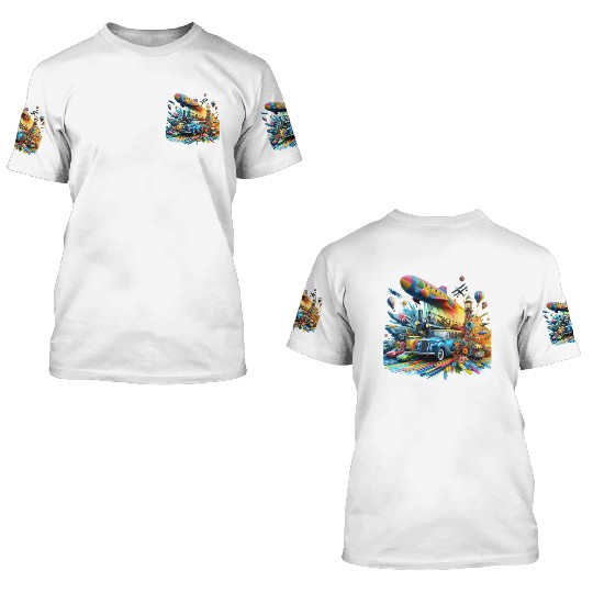 Multi-Colored Vehicles 3D T Shirts