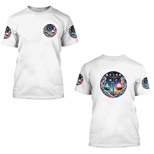 Libra - Celestial Scales of Balance 3D T Shirts