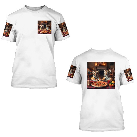 Tiger Cubs eating pizza 3D T Shirts