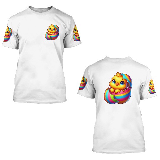 Cute Chick Cartoon Colorful Easter Egg Hatching 3D T Shirts