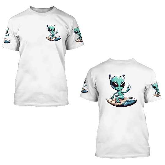 Alien UFO surfer beach summer vacation board 3D T Shirts