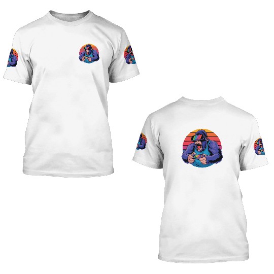 Retro Gamer Ape 3D T Shirts