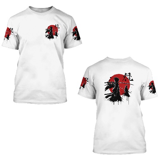Shadow Samurai Warriors Under Blood Moon 3D T Shirts