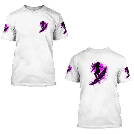 Stylish Female Surfer Surfing Waves 3D T Shirts