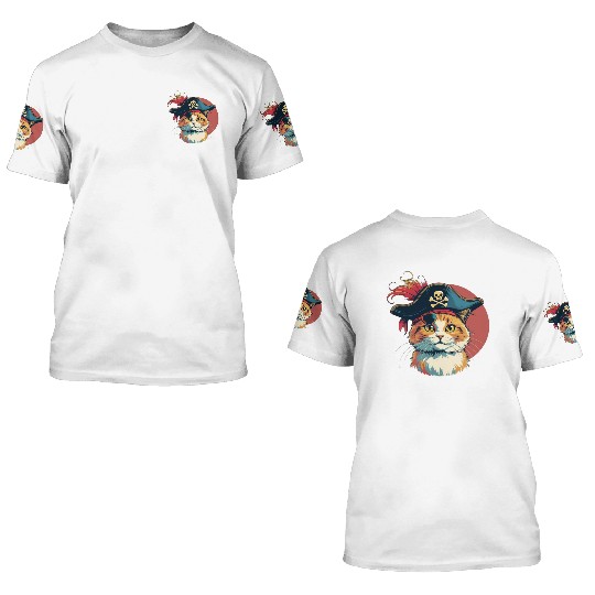 Whimsical PIRATE Cat Steals the Show 3D T Shirts