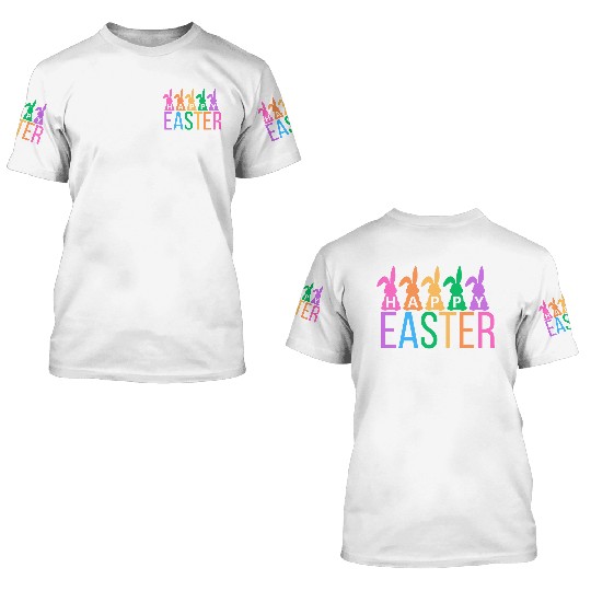 Colorful Easter Bunny Greeting 3D T Shirts