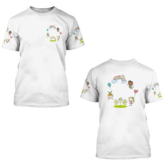 Children of the Earth with Rainbow Flowers Balloon 3D T Shirts
