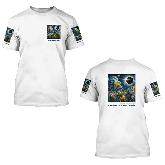 Partial Solar Eclipse Cosmic Floral Night on 3D T Shirts