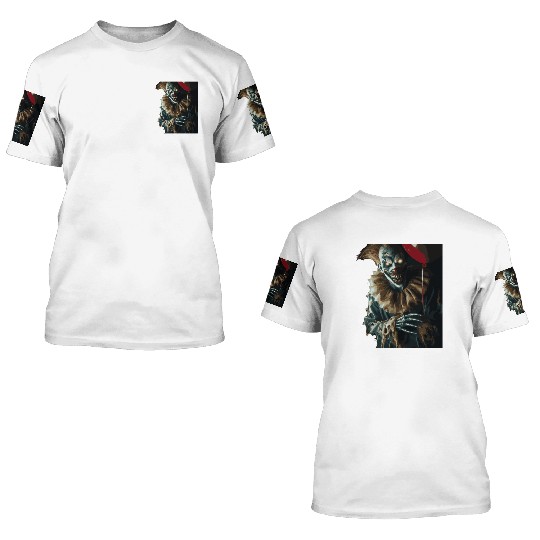 Creepy Ghost Clown with Red Balloon – 3D T Shirts