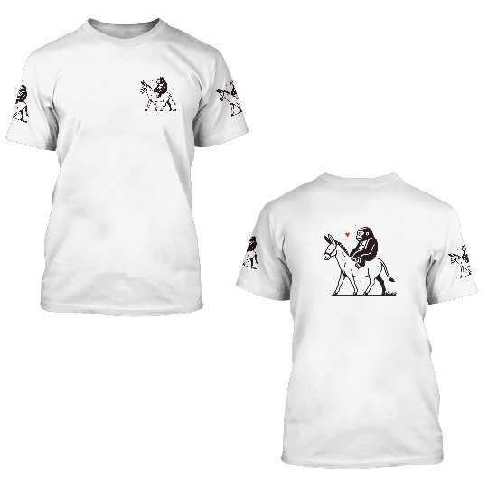 Gorilla Riding Donkey with Heart 3D T Shirts