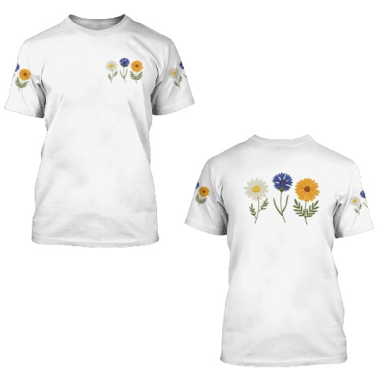 Wildflower Trio Daisy Cornflower Marigold 3D T Shirts
