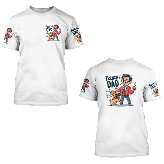 Frenchie Dad Cartoon Design 3D T Shirts