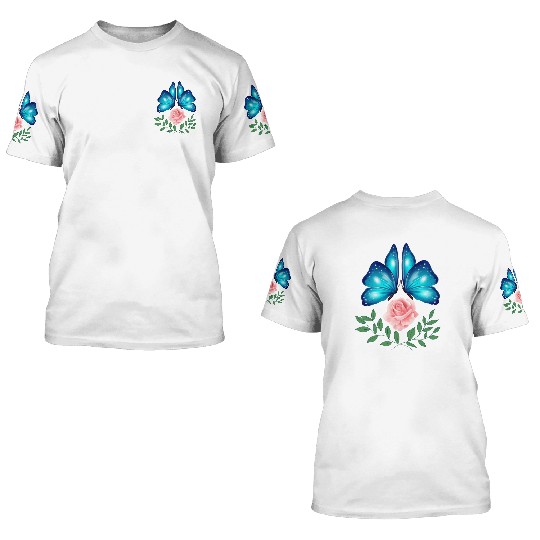 Butterfly. Flower. Rose. Joy. spring. Spring break 3D T Shirts