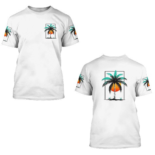 Grayscale Line Drawing Of A Central palm tree 3D T Shirts