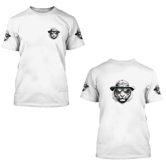 Tiger Face with Bucket Hat 3D T Shirts