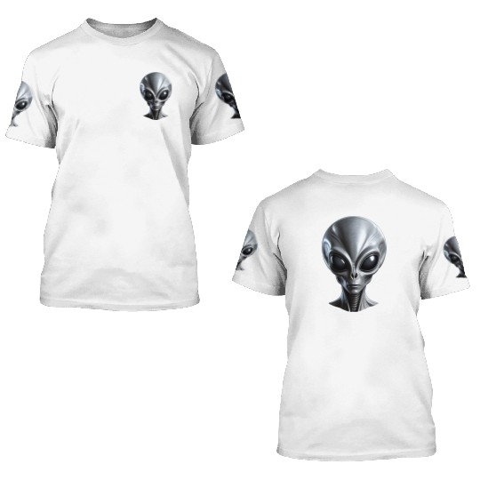 Real Grey Alien with a big head 3D T Shirts