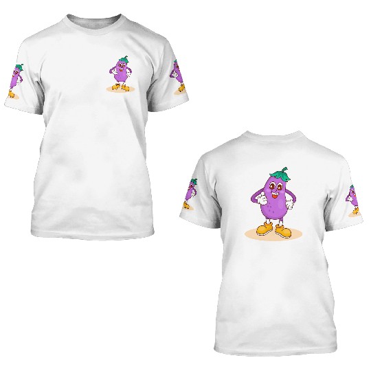 Animated Eggplant Character Design 3D T Shirts