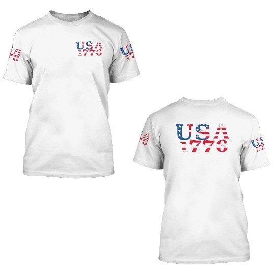 USA Established 1776 Stars Red White Blue 3D T Shirts