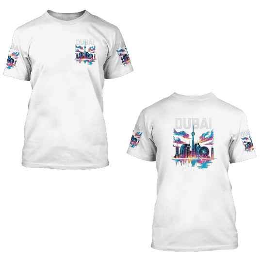 Dubai Skyline Neon Art 3D T Shirts