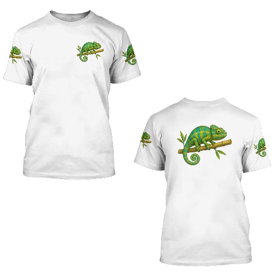 Colorful Chameleon on Bamboo Branch 3D T Shirts