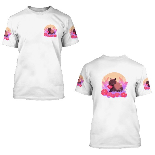 Blooming Capybara Joy 3D T Shirts