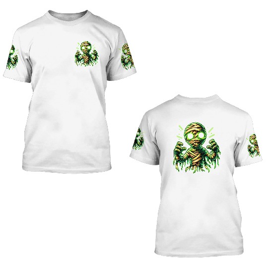 Neon Mummy Glow – Cursed Undead Wrap 3D T Shirts