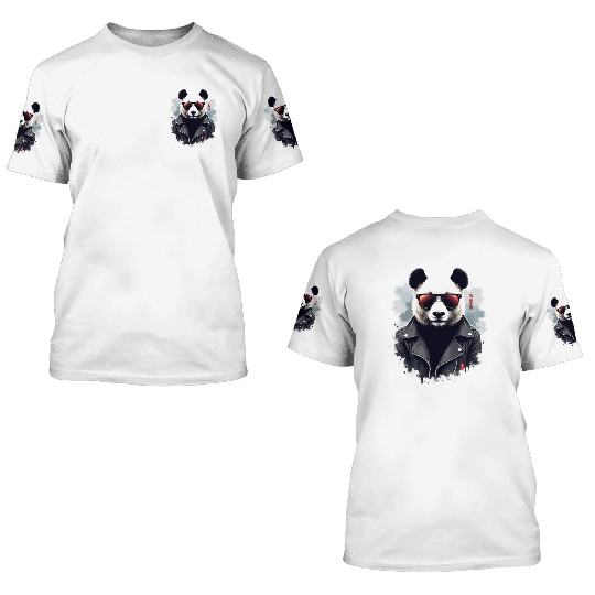 Cool Panda with Sunglasses & Leather Jacket 3D T Shirts