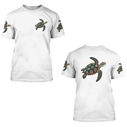 Sea Turtle Geometric Pattern Shell 3D T Shirts