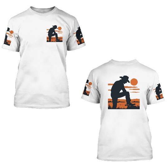 Western Cowboy Sunset 3D T Shirts