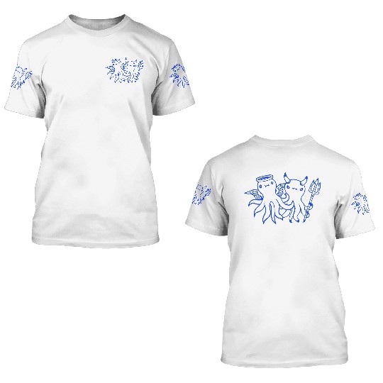 2 Octopus Devil Angel Heaven Hell Team Two Friends 3D T Shirts