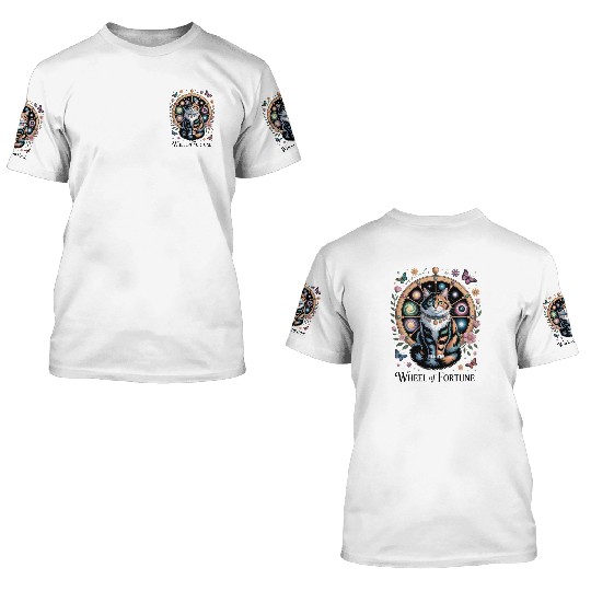 Wheel of Fortune Tarot Cat Art 3D T Shirts