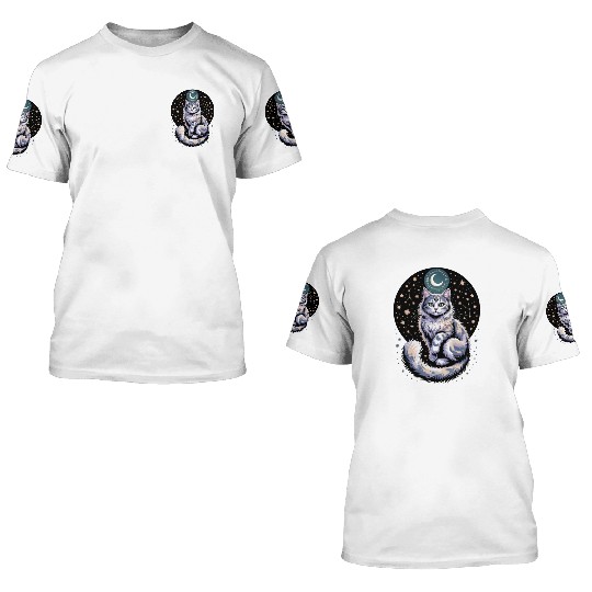 Celestial Cat with Stars and Moon 3D T Shirts