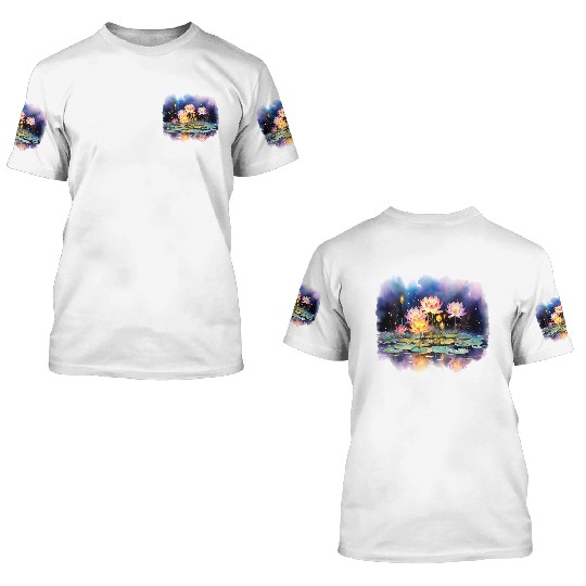 Retro Zen Lotus Firefly Night 3D T Shirts