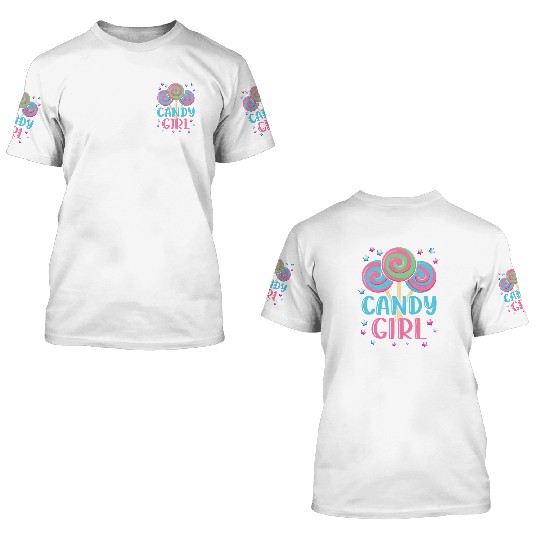 Cute Lollipop Candy Girl Design 01 3D T Shirts