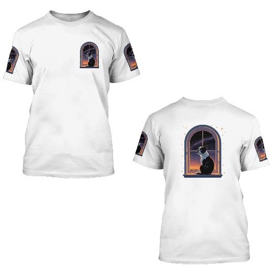 Boston Terrier Star Gazing At Window 3D T Shirts