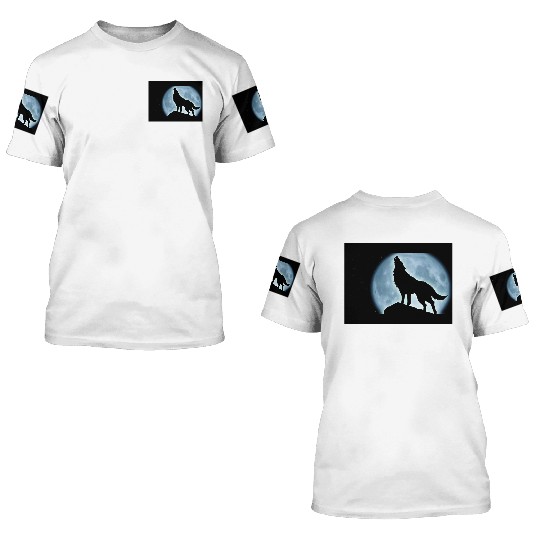 Wolf howling in the moonlight 3D T Shirts