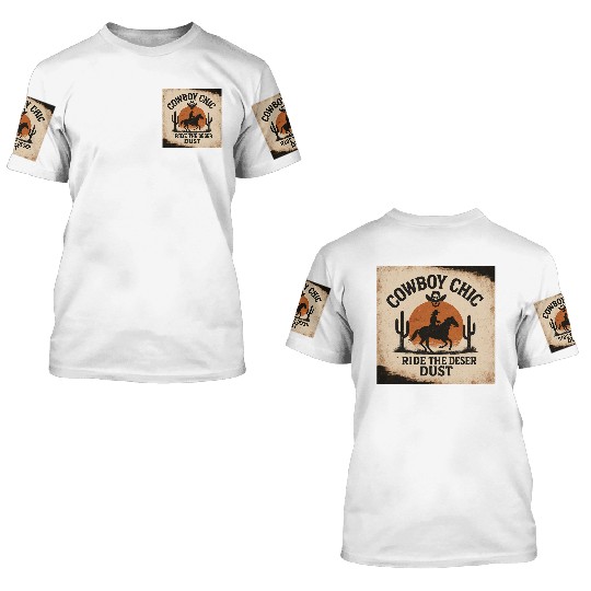 Cowboy Chic Desert Ride Design 3D T Shirts