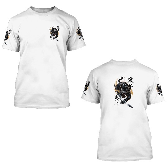 Fierce Black Panther With Samurai Sword 3D T Shirts