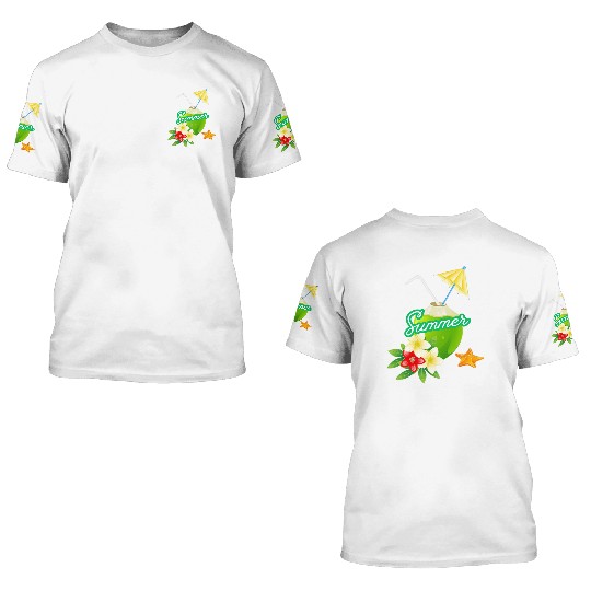 Tropical Summer Coconut with Flowers 3D T Shirts