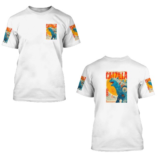Catzilla Retro Movie Poster 3D T Shirts