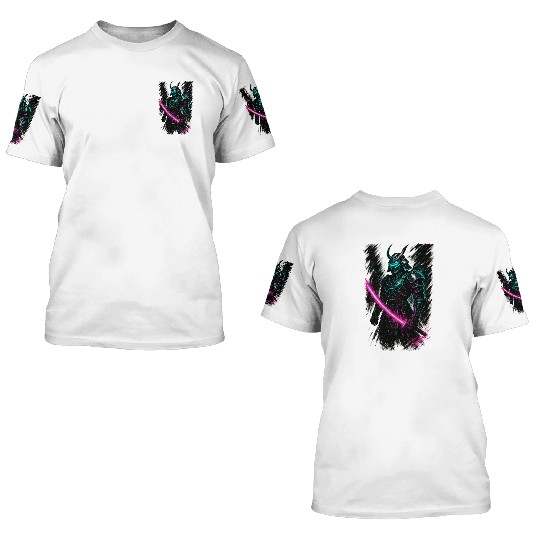 Neon Samurai Warrior Illustration 3D T Shirts