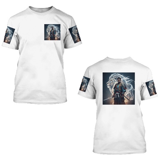 African Samurai With Spirit Lion 3D T Shirts