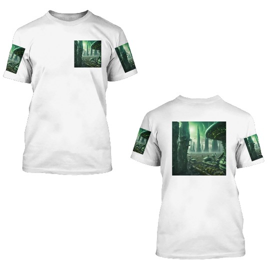 Futuristic Cityscape with Alien Planets 3D T Shirts